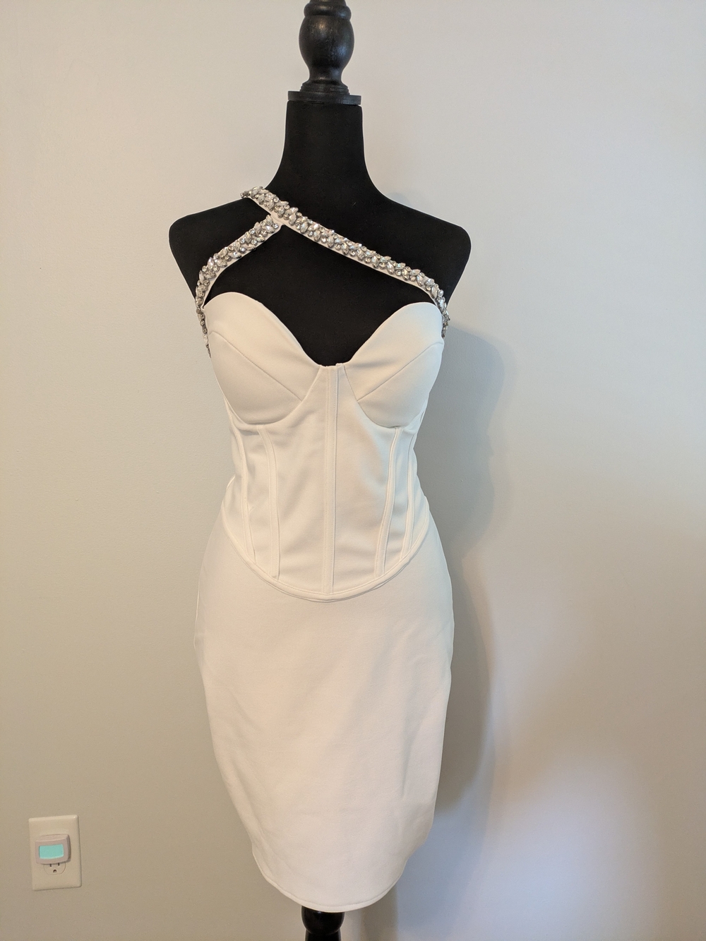 NWT Fashion Nova Rhinestone Bandage Mini Dress XL Halter Bodycon Embellished